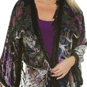 Vintage Mucha Vintage Style Velvet Art Deco Lady Bohemian Gypsy Jacket Kimono